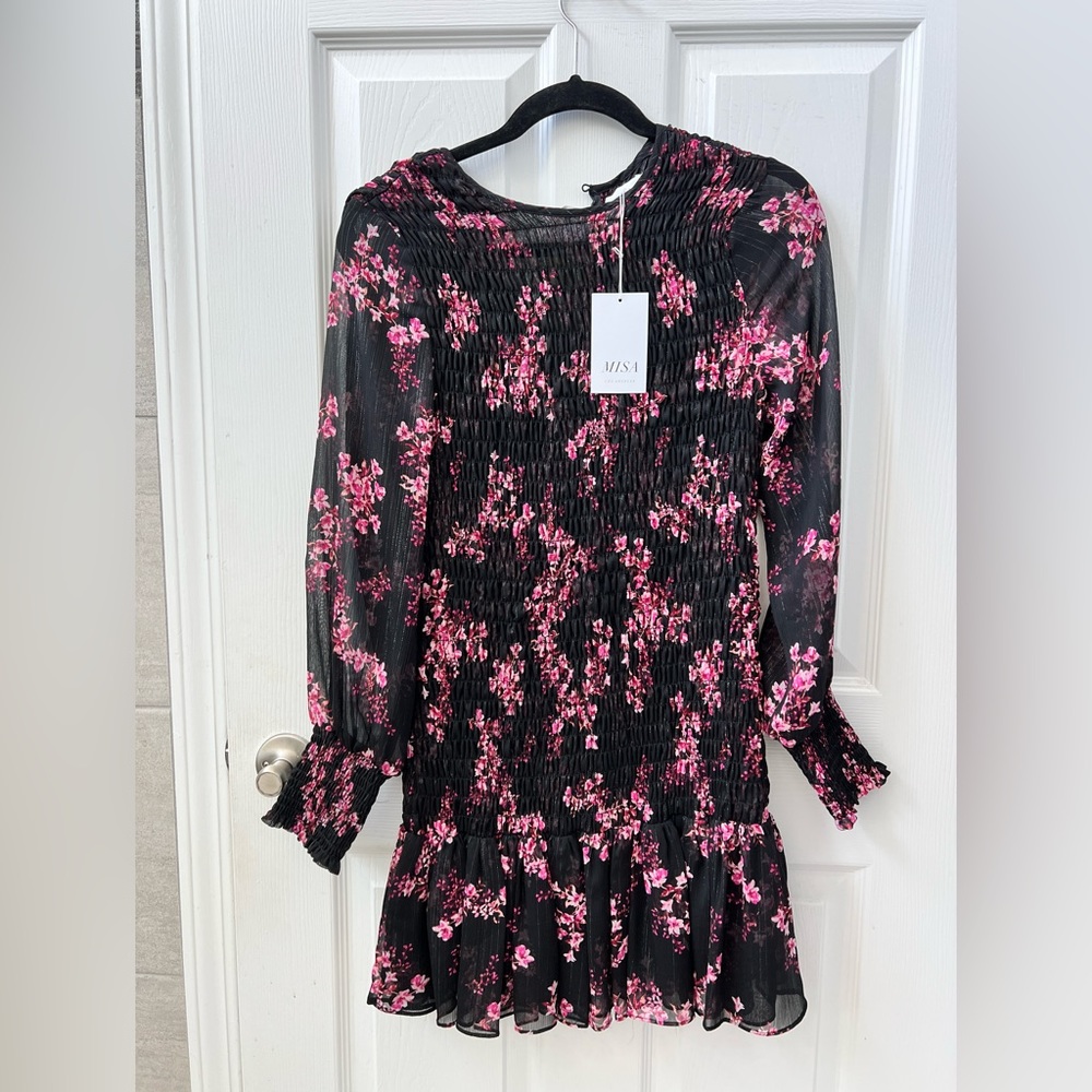 NWT! Misa Los Angeles Roisin Dress Black Pink Floral Small - Picture 4 of 6